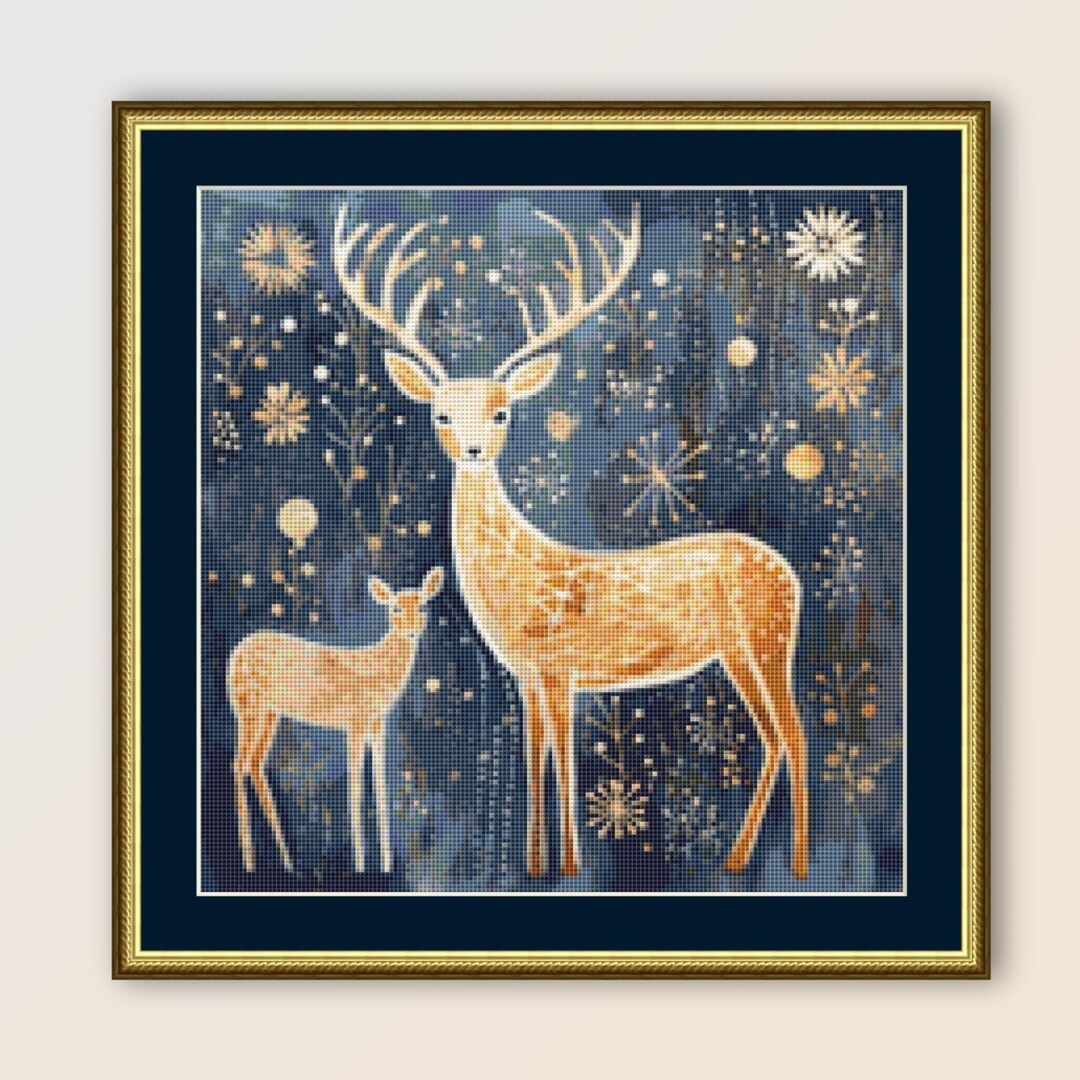 Folk Art Deer Cross Stitch Pattern: Abstract Floral (digital Download ...