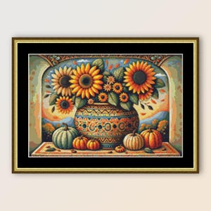 Herbst Geschirr # 1 Kreuzstichmuster, sofortiger digitaler Download Botanische, druckbare PDF Herbst Blumenkarte (258)