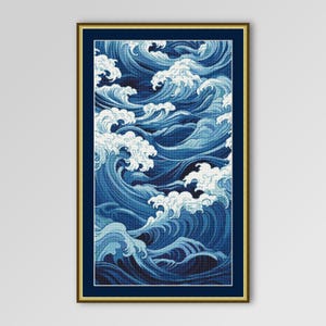 Motif de point de croix paysage marin, « déferlement des vagues », téléchargement numérique instantané, PDF imprimable carte maritime (108)