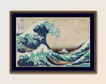 赤富士 - クロスステッチの古典絵画パターン / 葛飾北斎 / 日本の風景