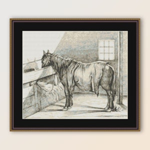 Horse in Stable Cross Stitch Pattern, Instant Digital Download, Printable PDF Chart (013)