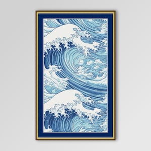 Motif de point de croix paysage marin, « Le fracas des vagues », téléchargement numérique instantané, PDF imprimable, carte maritime (105)