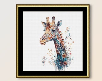 Aquarel giraffe kruissteekpatroon, instant download, afdrukbare kaart met wilde Afrikaanse dieren (1018)