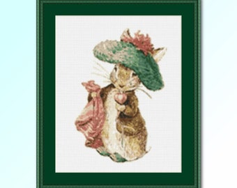 Benjamin Bunny Cross Stitch Pattern, Beatrix Potter, Instant Digital Download, Printable PDF Chart (BP052)