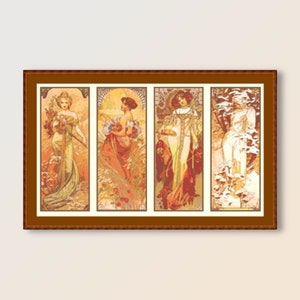Alphonse Mucha Cross Stitch Pattern, Seasons 1900, Instant Download, Printable Chart (575)