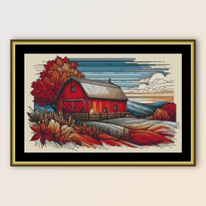 Autumn on the Farm Cross Stitch Pattern, Instant Digital Download, Printable PDF Landscape Chart  (241)
