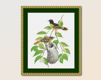 Baltimore Oriole Cross Stitch Pattern, Instant Download, Printable PDF Bird Chart (517)