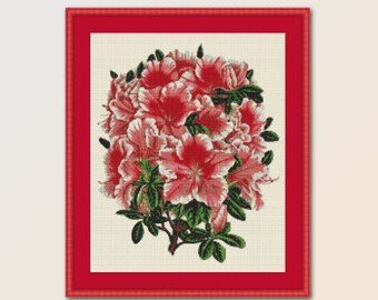 Printable Azalea Cross Stitch Pattern, Instant Download Floral PDF Chart (885)