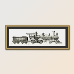 Puede incluir: Una ilustración en blanco y negro de una locomotora de vapor vintage con un vagón de mercancías. La locomotora tiene una gran chimenea y varias ruedas. El vagón de mercancías tiene la palabra "B.L.E." impresa en el lateral.