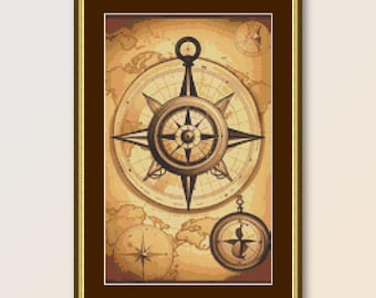 Maritiem kompas kruissteekpatroon, instant download, afdrukbare nautische kaart (644)