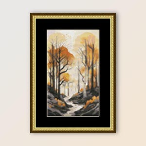 Autumn Forest #1 Cross Stitch Pattern, Instant Digital Download, Printable PDF Fall Landscape Chart  (236)