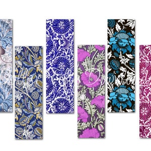 Zes afdrukbare bladwijzers met blauwe en paarse bloemen voor ongewenste tijdschriften, kunstdagboeken, scrapbooking, kaarten, enz., JPG en PDF, Instant Download (BM016)