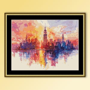 Cityscape Cross Stitch Pattern, Instant Digital Download, Printable PDF Abstract Landscape Chart (086)