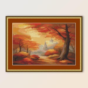 Autumn Landscape Cross Stitch Pattern, Instant Digital Download, Printable PDF Fall Chart (603)