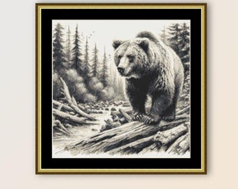 Grizzly Bear Cross Stitch Pattern, Instant Download, Printable PDF Animal Chart (476)