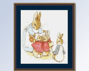 Peter Rabbit and his Family Cross Stitch Pattern, &quot;Now, My Dears!&quot;, Beatrix Potter, Instant Digital Download, Printable PDF Chart (BP020)