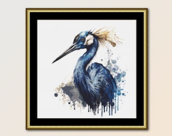 Watercolour Heron Cross Stitch Pattern, Instant Download, Printable PDF Bird Chart (1022)