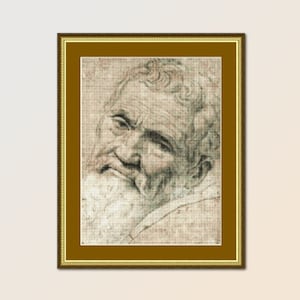 Schema punto croce ritratto di Michelangelo, download digitale immediato, grafico PDF stampabile (105)
