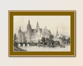 Printable Landscape Cross Stitch Pattern, Frederiksborg Castle, Instant Digital Download, Denmark PDFChart (374)