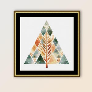 Patrón de punto de cruz de árbol de arte popular n.° 2, descarga digital instantánea, gráfico botánico abstracto primitivo imprimible en formato PDF (361)