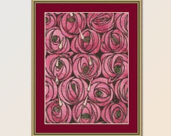 Mackintosh Roses Cross Stitch Pattern, Instant Digital Download, Printable Floral Chart, Charles Rennie Mackintosh (837)
