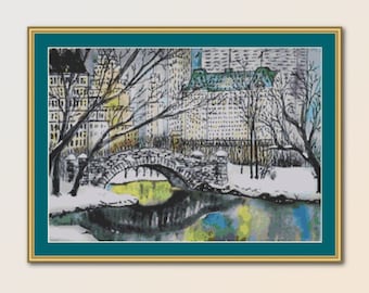 Winter in Central Park Cross Stitch Pattern: NYC Landscape (Digital Download)
