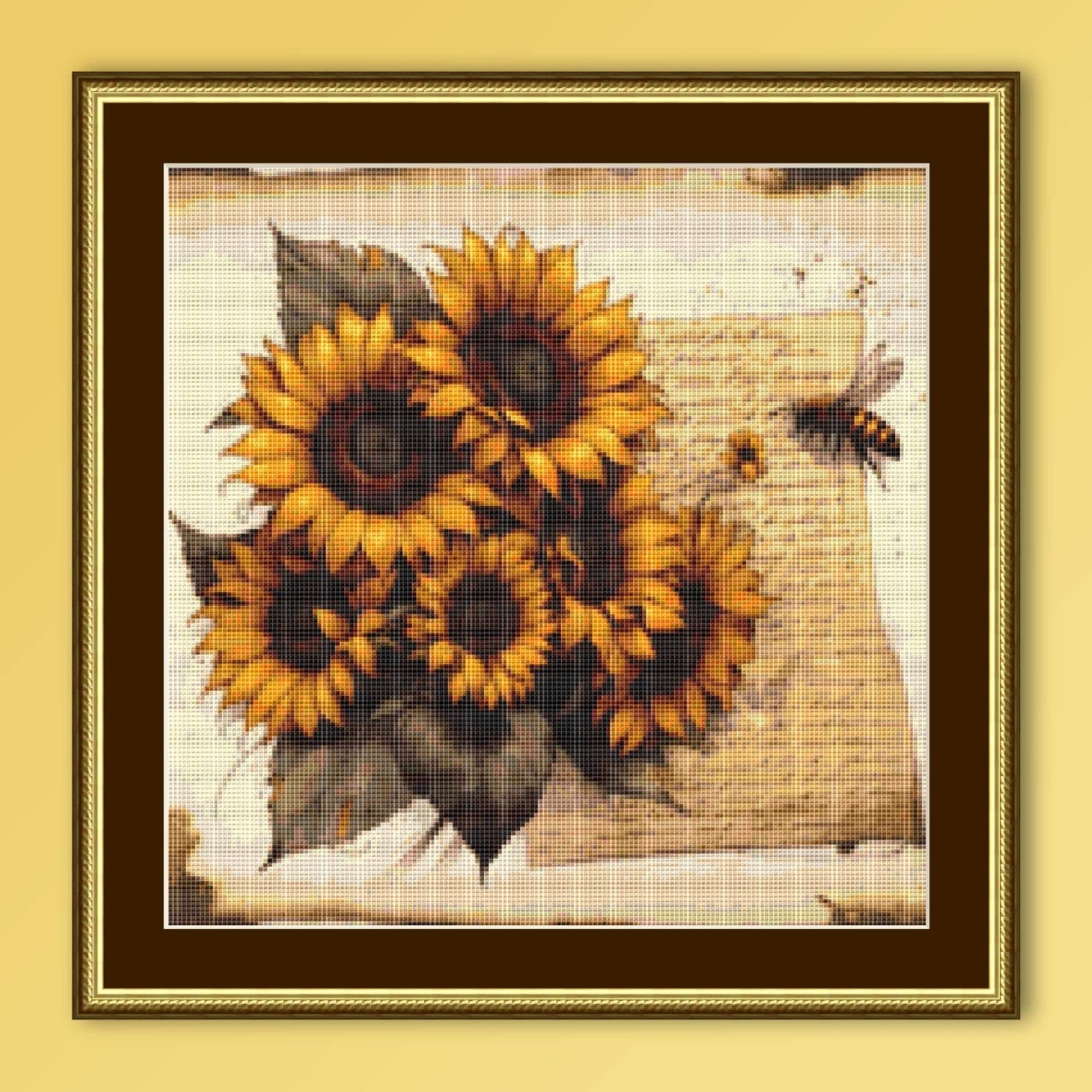Folk Art Sunflower Cross Stitch Pattern, Instant Download