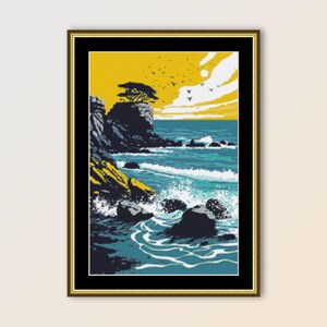 Rugged Coast #3, motif de point de croix, téléchargement numérique instantané, PDF imprimable, tableau paysage marin (538)