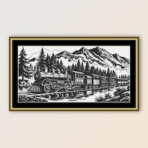 Dampfzug Kreuzstichmuster, sofortiger digitaler Download Eisenbahn, druckbare PDF Eisenbahn Karte, "Bergpass" (442)