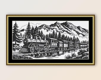Patrón de punto de cruz de tren de vapor: Ferrocarril del Paso de Montaña (Descarga digital)