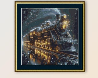 Nacht Zug Kreuzstich Muster, sofortiger Download Eisenbahn, druckbare PDF Eisenbahn Diagramm (399)