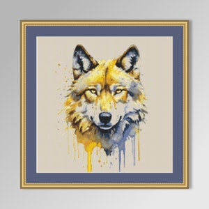 Watercolour Wolf Cross Stitch Pattern, Instant Digital Download, Printable Wild Animal Chart (1041)