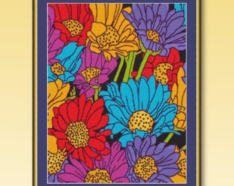 Summer Garden Cross Stitch Pattern, Instant Download, Printable PDF Floral Chart (534)