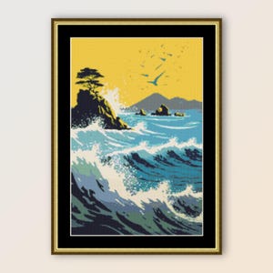 Motif de point de croix Rugged Coast #1, téléchargement numérique instantané, PDF imprimable, tableau paysage marin (513)