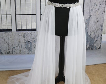 Bridal Tulle Detachable Train with Crystal Belt, Wedding Skirt