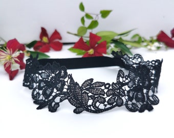 Black Bridal garter set, Black lace garters, Wedding garter made from Embroidery lace, Handmade garters, One size Garters, Lace Garters