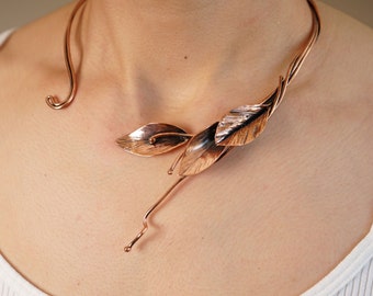 Woven double cord choker with copper pendant and mini copper cups