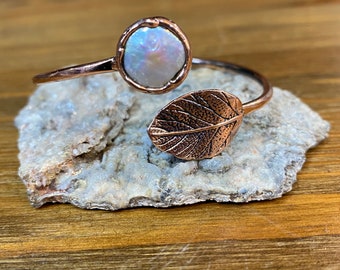 Copper Bracelet/Handmade Copper Bracelet/Pearl Bracelet/Wire Wrapped Copper Bracelet/Wire Copper Bracelet/Cuff Copper Bracelet/PearlBracelet