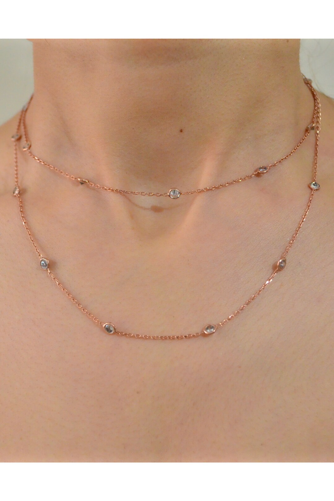 Rose Gold Silver Necklace/zircon Stone Silver Necklace