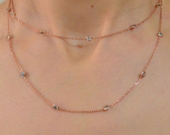 【STONEHENgE】Silver Material Rose Gold Necklace SC24B06E StoneHenge 14K Necklace SO0256 14K Rose Gold Cubic Zirconia