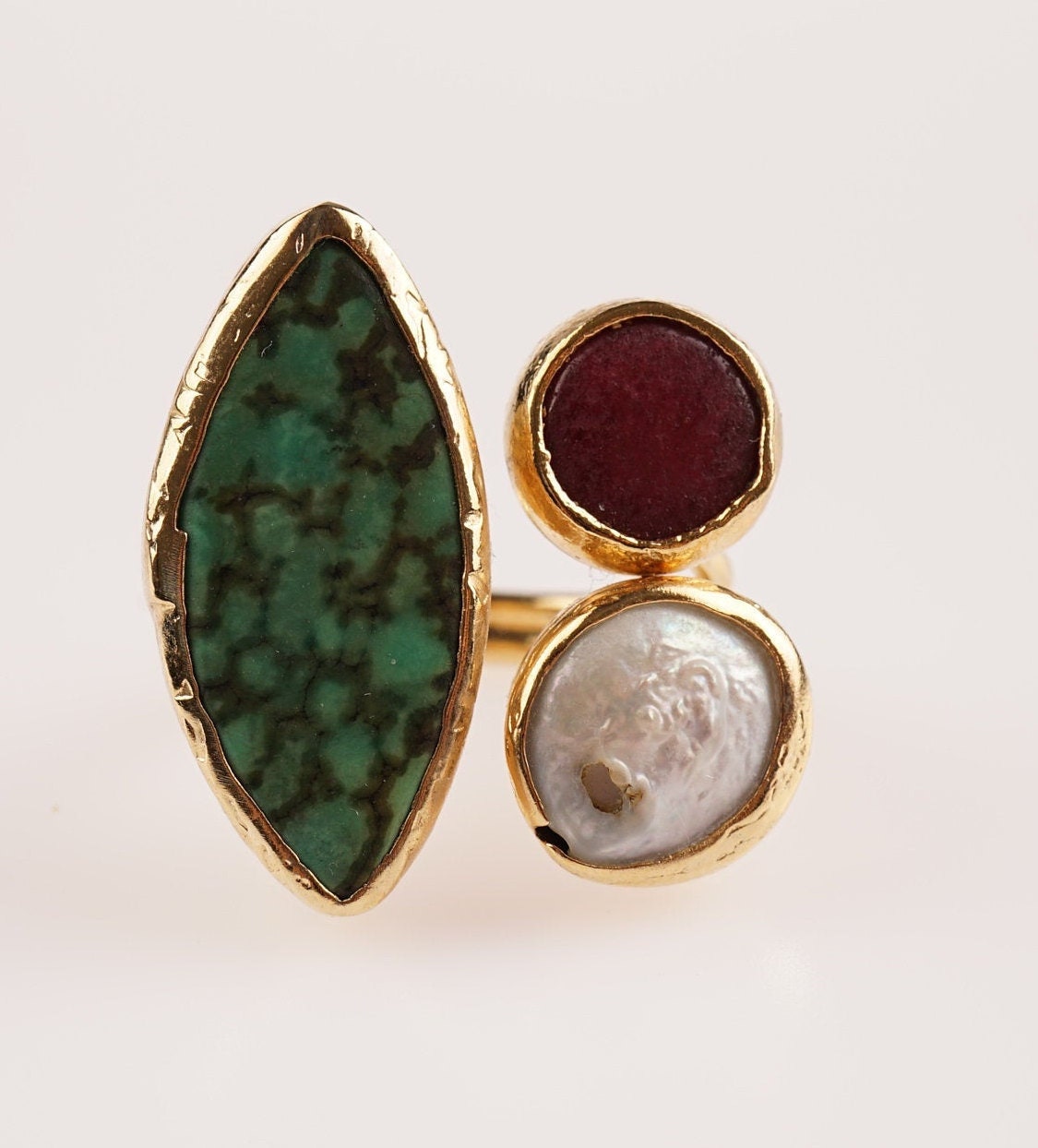 Handmade Natural Stone Ring/wire Wrap Brassring/gold Plated Etsy