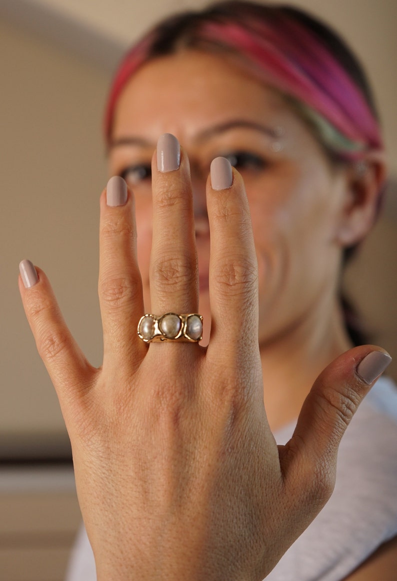 Pearl RingGold Plated Pearl RingHandmade Amethyts RingAmethyst RingLal Stone RingCuff Gold Plated RingGold Plated Woman RingGold Ring