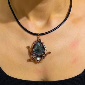 Handmade Labradorite Stone Copper Necklace/Labradorite Stone Necklace/Copper Necklace/Necklace/Design Necklace/Handmade Necklace