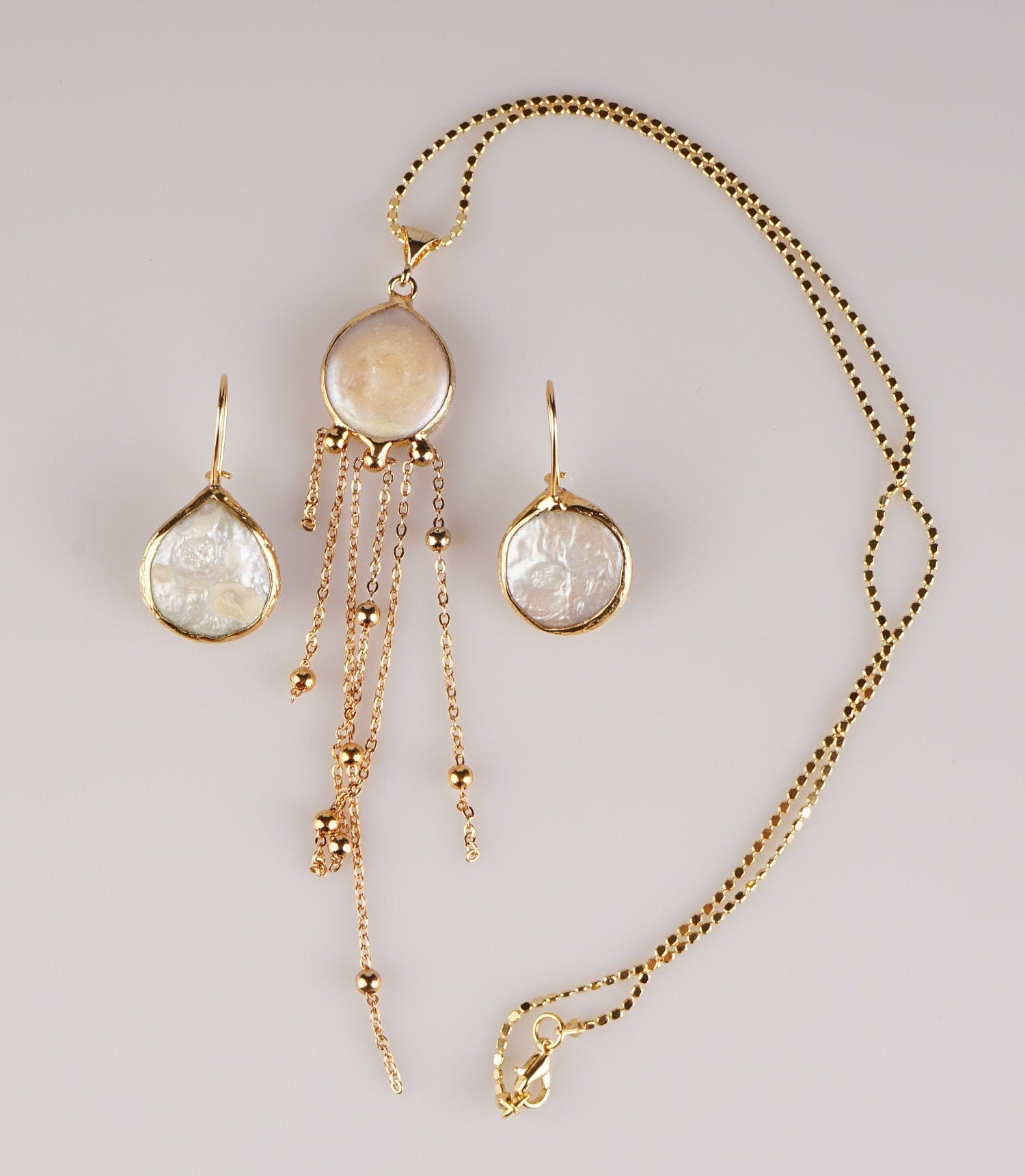 Pearl Jewelry Set/ Handmade Jewelry Set/ Gold Plated Jewelry / Handmade ...