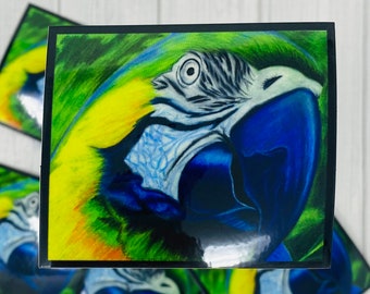 Parrot Print Waterproof Vinyl Stickers | Bird Lover Gift, Art Drawing Sticker, Laptop Decal, Jungle, Forest