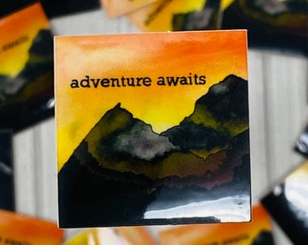Tiny Mountain Art Vinyl Sticker, Small 1" | Adventure Awaits, Mountains, Journey, Traveller Gift, Travel | Laptop Decal, Waterproof, Gift