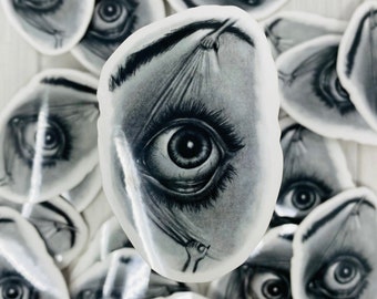 Eye Stickers, Wake Up, Eyeball Art, Pencil Artwork, Creepy, Spooky, Drawing, Halloween, Vinyl Sticker, Decal, Waterproof, For Laptop, Books