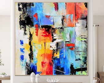 Colorful Abstract Painting: Modern Framed Canvas Wall Art