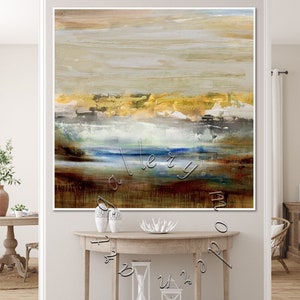 Gold Seascape Abstract Oil Painting: Large Framed Canvas Art