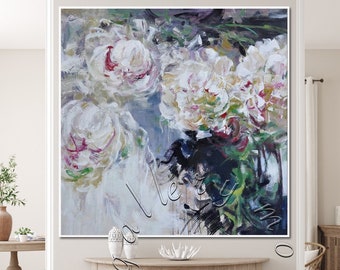 Hand Painted Abstract Floral Canvas Art: Modern Framed Decor
